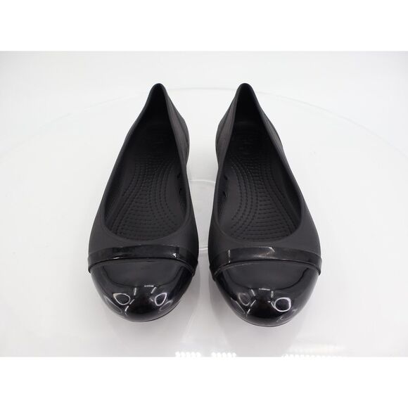 CROCS Women's Cap Toe Ballet Flats Size 7 Black Rubber Slip On Rubber Light Shoe - Picture 4 of 10